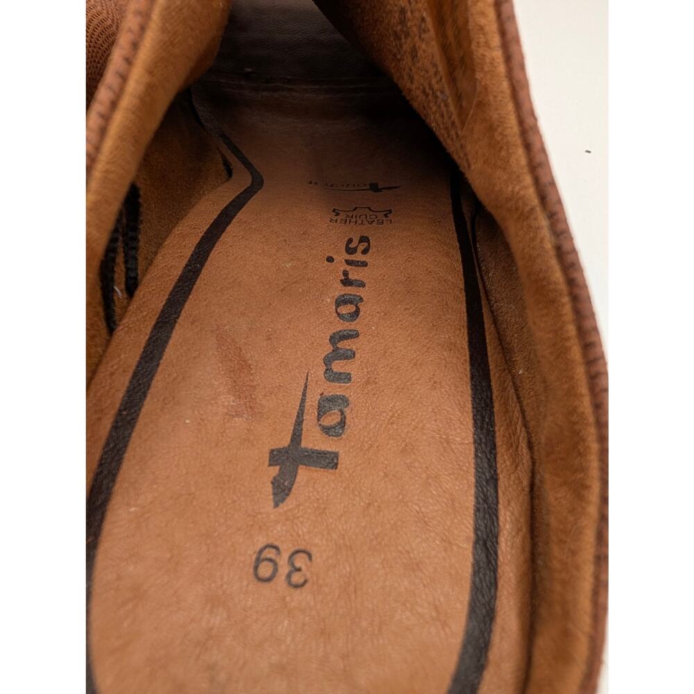 Tamaris Leather Peep Toe Mules Wedge Sandals Cognac Brown Women's Size 8.5 - Picture 6 of 7